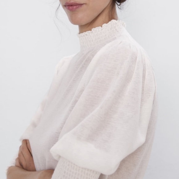 NWT ZARA KNIT CROP TOP BLOUSE | S | WHITE - Picture 2 of 9